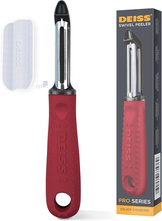 Deiss PRO Swivel Vegetable Peeler - Sharp Stainless Steel Peeler With Easy Non-Slip Hand Grip, Potato Peelers For Kitchen, Fruit, Carrot, Apple, Veggie, Kiwi, Durable, And Dishwasher Safe (ORANGE)