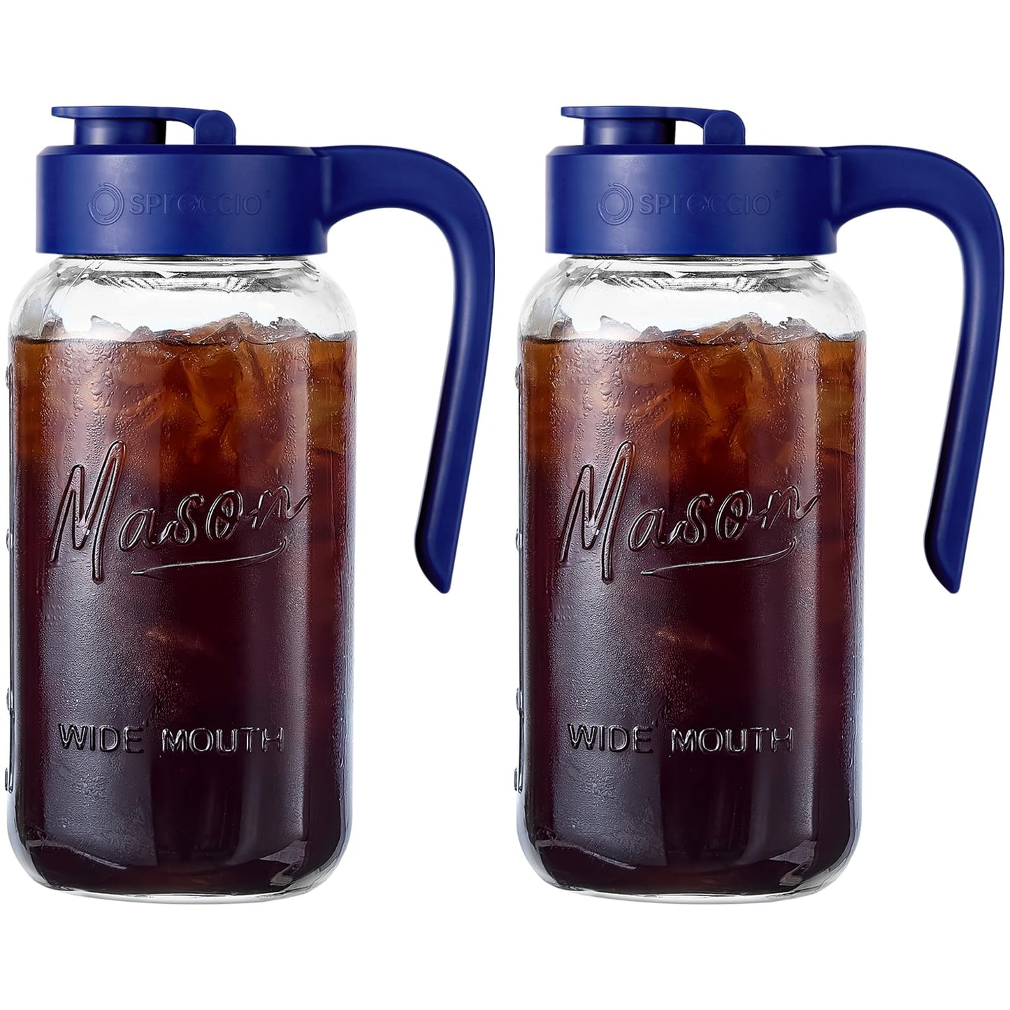Spreccio Mason Jar Pitcher, 2 pcs 64 oz (2 quart), Glass Pitcher with Lid
