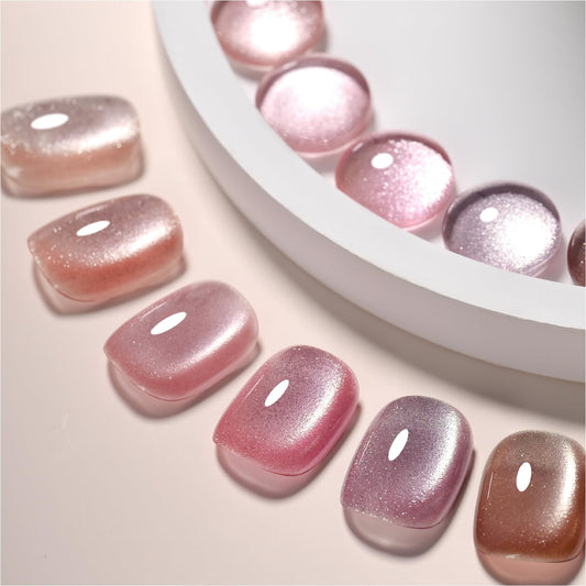 GAOY Pink Ocean Cat Eye Gel Nail Polish Set with Magnet for Holographic Cat Eye, Salon Gel Manicure and Nail Art DIY at Home