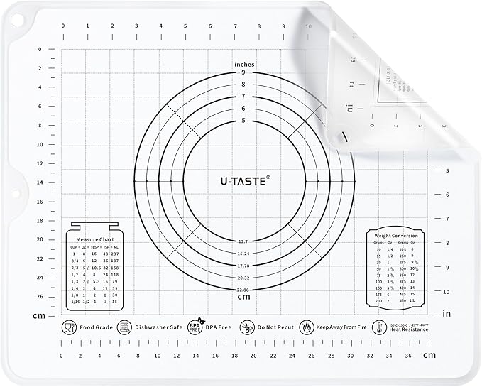 U-Taste Silicone Pastry Mat, Dough Rolling Baking Sheet, 16x20"/Transparent