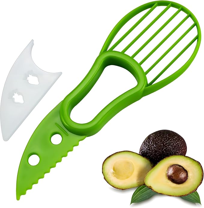 SoKalChw Avocado Slicer Tool 3 in 1, Avocado Pit Remover Kitchen Gadgets, Avocado Corer Tool, Fruit & Avocado Peeler Tools, Green