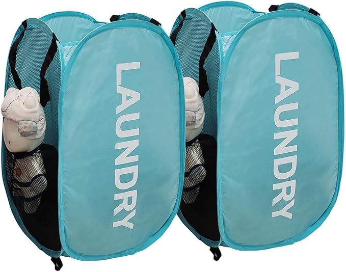 2Pack Collapsible Laundry Baskets Pop Up Laundry Hamper Mesh Storage Bins Clothes Hamper for Laundry, Blue