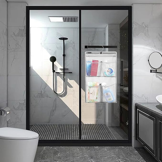 Mesh Shower Organizer Hanging Caddy Quick Dry Bathroom Storage for Toiletry Accessories with Rotating Hanger (4 Pockets)