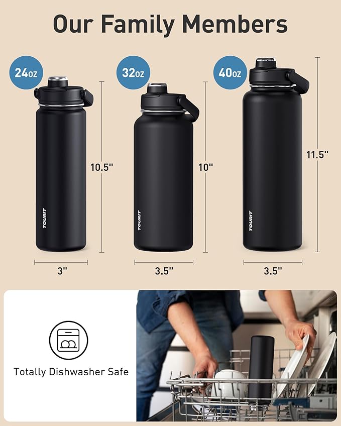 TOURIT 24 oz Insulated Water Bottle, Stainless Steel Sports Water Bottles With Top Handle, Double-Wall Travel Thermal Water Flask, BPA Free Leakproof Water Bottle for Sports and Travel,Blue Voilet