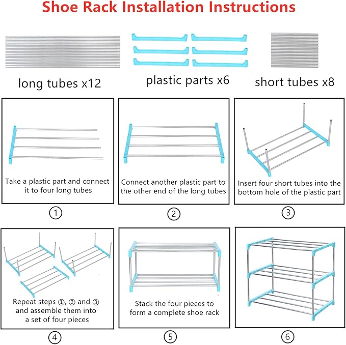 Stackable Small Shoe Rack, Entryway, Hallway and Closet Space Saving Storage and Organization (3-Tier, Blue)