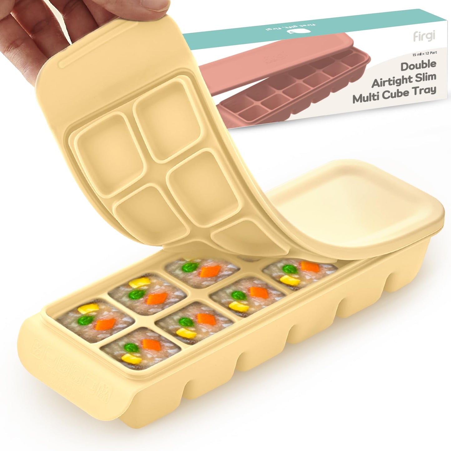 Firgi 1.7 oz/4 Sections Silicone Ice Cube Freezer Tray with Lid, 100% Food-Grade Platinum Silicone,Leak Resistance & Dishwasher Safe for Baby Food Prep,Breast Milk,Purees - Korean Made, Brown