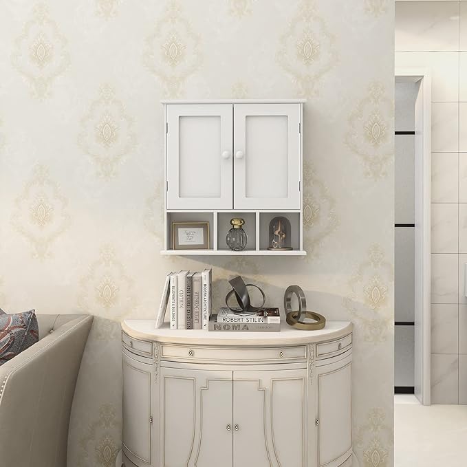 TaoHFE White Bathroom Wall Cabinet with 2 Door Adjustable Shelves,Over The Toilet Storage White Wall Mounted Medicine Cabinets for Bathroom Laundry Room Kitchen | 2 Door, Adjustable Shelves, Wall Mounted