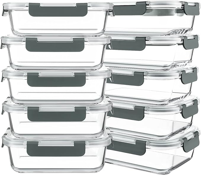 KOMUEE 10 Packs 30 oz Glass Meal Prep Containers with Lids, Green