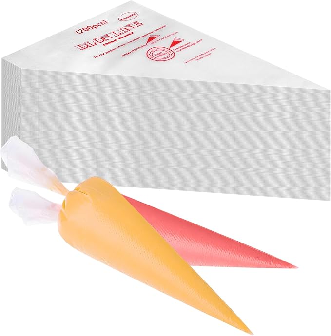 DLOnline 200 Pcs Disposable Cream Pastry Bag Cake Icing Piping Decorating Tool Cupcake Decorating Piping Icing Bag (Red)