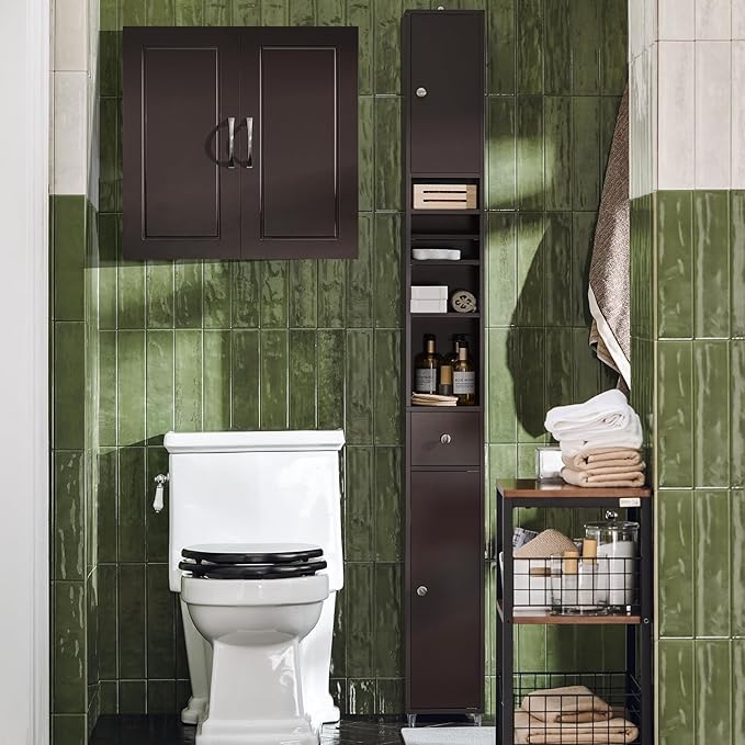 Haotian Wall Cabinet Laundry Room, Medicine Cabinet for Bathroom Kitchen Garage,Floating Cabinet Hanging Storage with Adjustable Shelf, Brown FRG231-BR