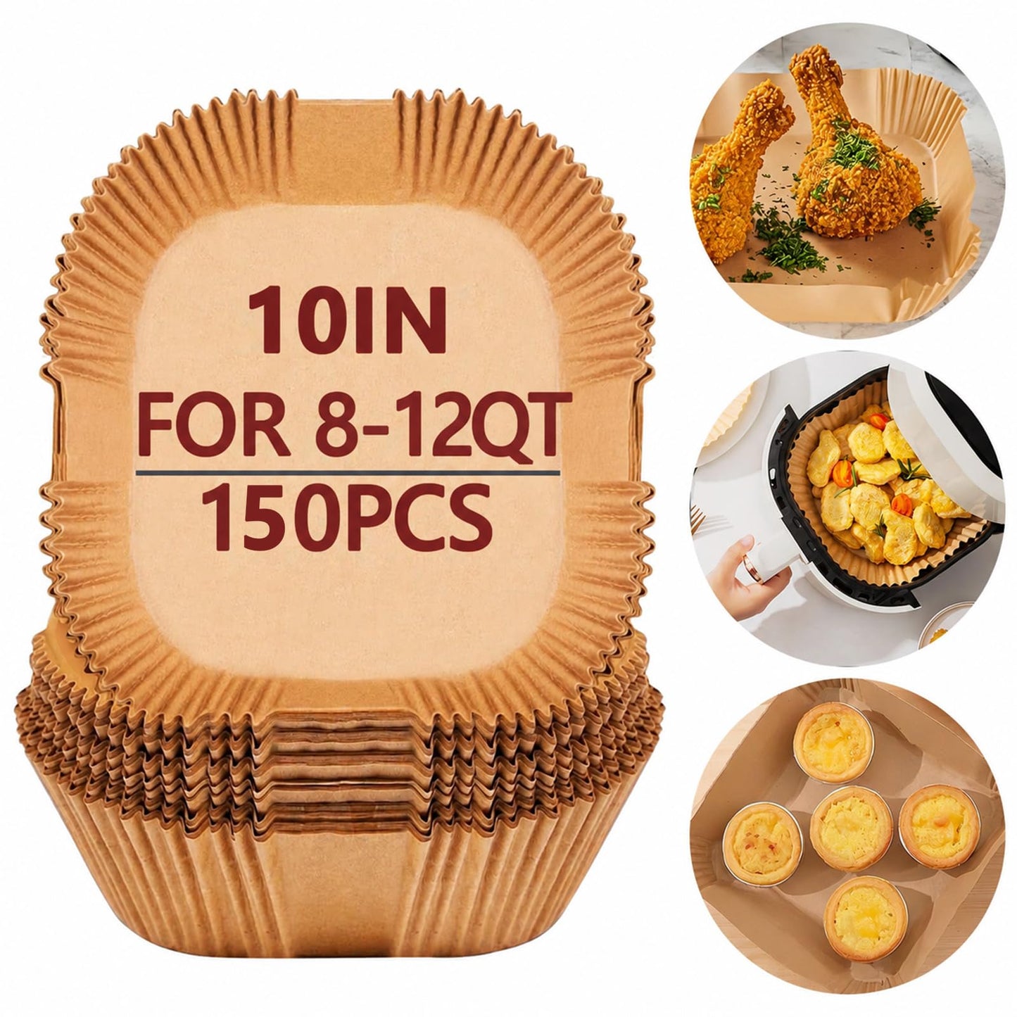 10 Inch Air Fryer Liners Disposable, 100 PCS Square Parchment Paper Liners