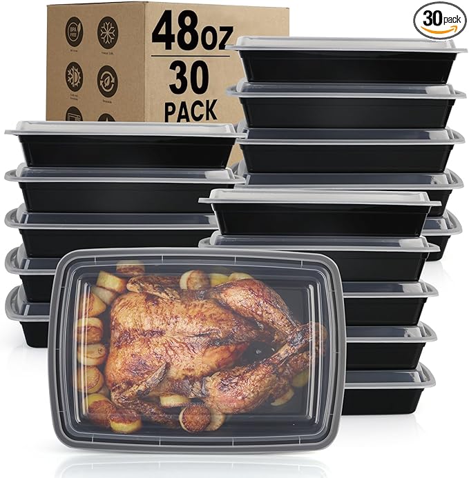 Meal Prep Containers Reusable - 48oz Food Storage Containers with Lids 30 Pack, To Go Food Containers for Meal Prep, Disposable To Go Containers with Lids, BPA Free, Microwave/Dishwasher/Freezer Safe