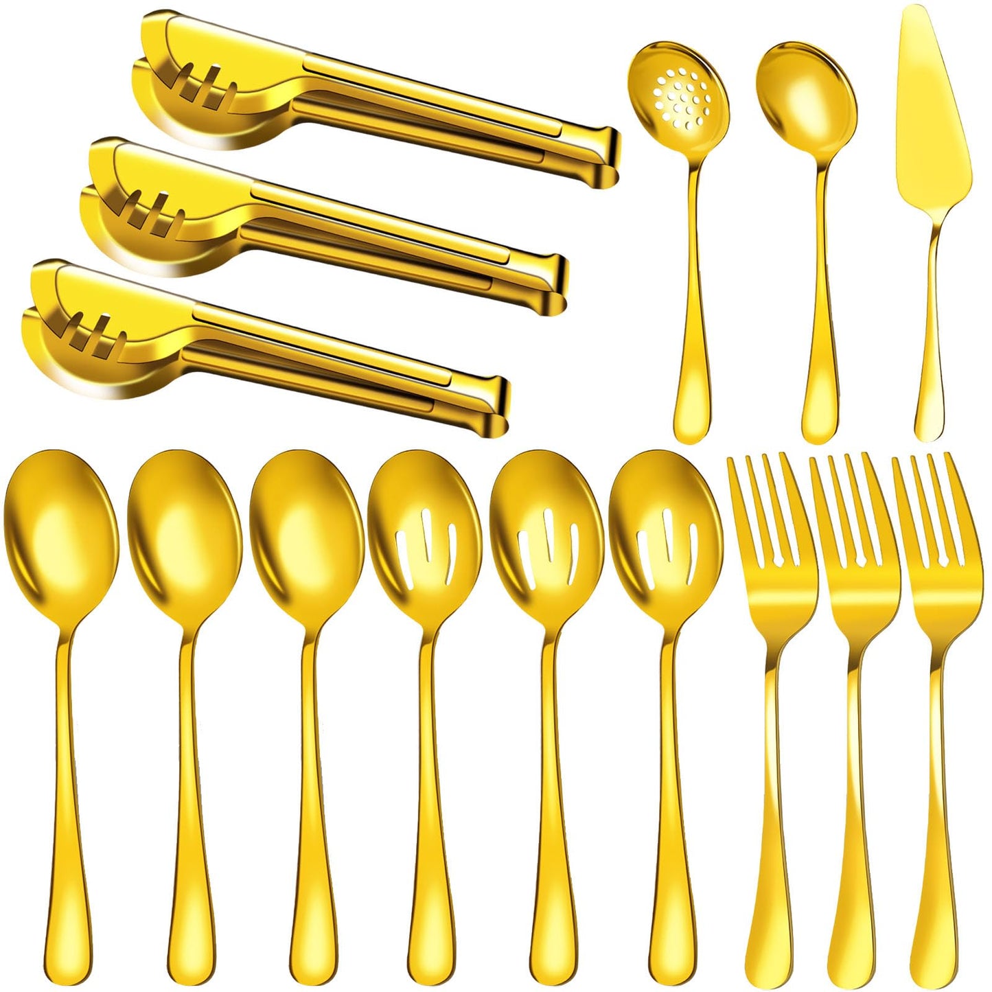Serving Utensils, 15 Pcs Stainless Steel Large Flatware Serving Tools Kit