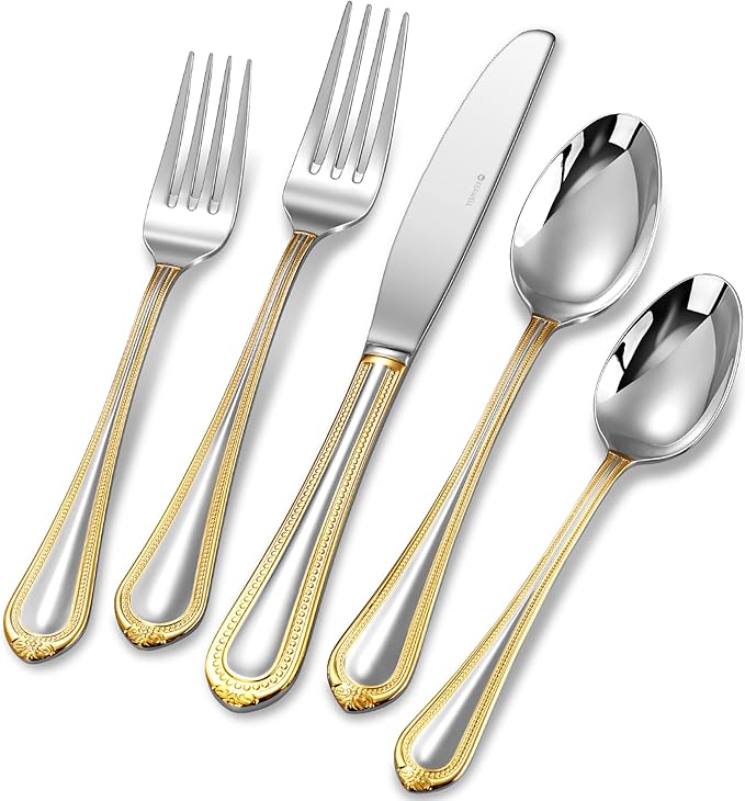 KEAWELL Premium Pearl Edge 20/45/65-Piece Silverware Set (20, Silver)