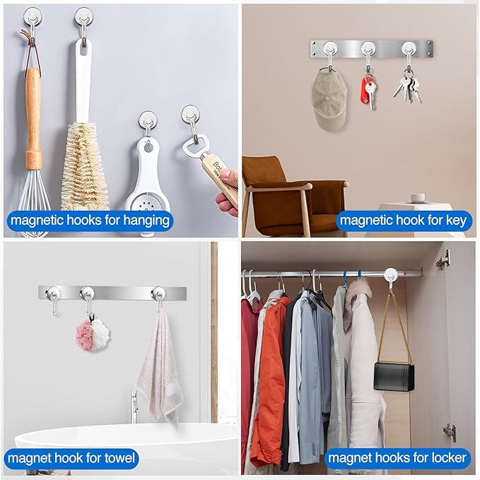 LOVIMAG Hooks, 80lbs+ Magnetic Magnet Hook 2026 Cruise Cabin Ship Essentials Heavy Duty Strong Refrigerator Fridge Hanging for Classroom Beach Vacation Kitchen Grills Home Mug Hanger (6 Pack), Silver