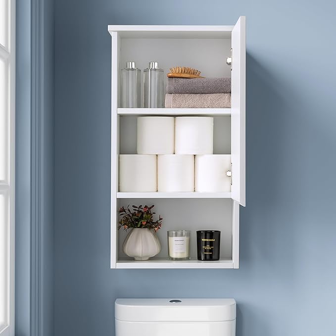 Bathroom Wall Cabinet with Single Door, Soft-Close Hinges, 15x27 inch Wooden Medicine Cabinet for Small Kitchen, Laundry, Entryway, Durable MDF Construction