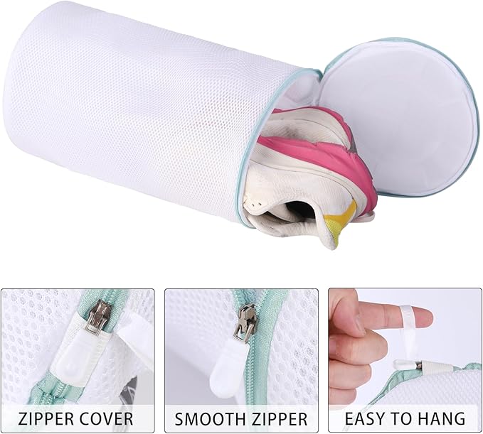 Kimmama Shoe Washing Machine Bag, Shoe Bag for Washing Machine, Mesh Laundry Bags for Sneakers, Footwear, Trainers, Slippers, White Sandwish Net, 8x15"