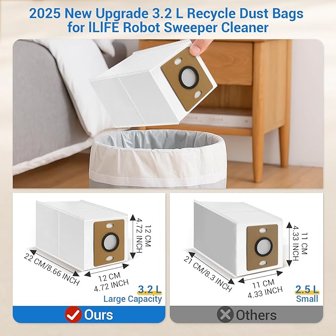 Bluevisk 14 Pack A30 Pro Dust Bags for ILIFE A12 Pro/A30 Pro/V9/V9 Pro/Robot Vacuum Bags 3.2 L Large Capacity Heavy Duty Bags for Home Vacuum