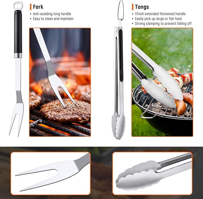 BBQ Grilling Accessories Grill Tools Set, Stainless Steel BBQ Utensils for Grill, Professional Barbecue Accessories Barbecue Kit for Men & Women,Practical Grill Tools for Outdoor Camping,Father's Day