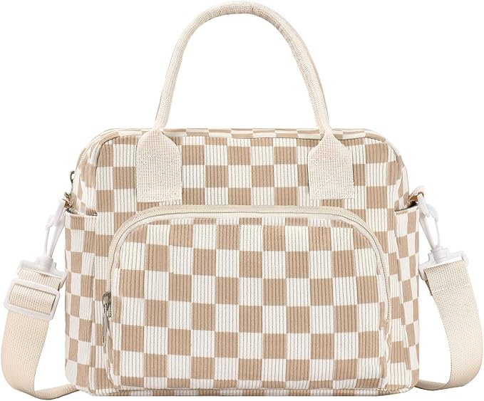 Lunch Bag Women Lunch Box for Women Adult Cute Insulated Lunch Bag Lager Cooler Lunch Tote Bags for Work Picnic (Beige-Brown Plaid)