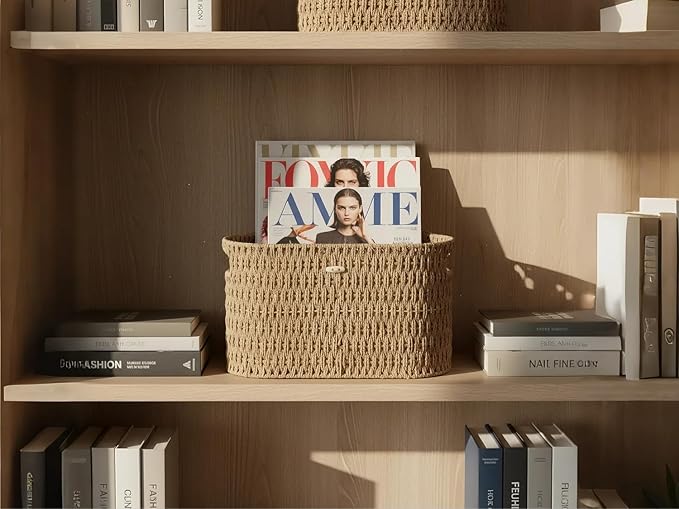 Paper Rope Basket for Toilet Paper Storage,Hand-Woven Wicker Basket for Bathroom,Living Room,Cute Woven Basket Both Organizer&Decor,Neutral