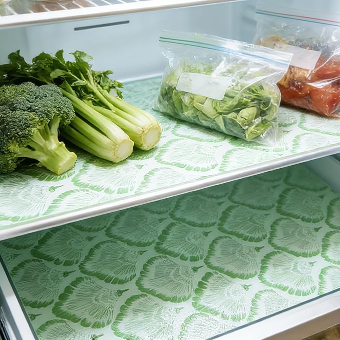Drawer and Shelf Liner - Green Banana Leaf Pattern,Non Adhesive Non Slip Waterproof Easy-Clean Liner for Kitchen Cabinet, Refrigerator, Bathroom, Pantry Storage Drawers, 17 in x 30 Ft.