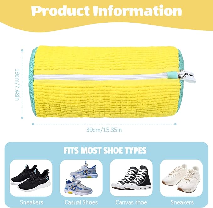 Shoe Washing Machine Bag:Shoe Washing Bag for Dryer & Washer, 2pcs Reusable Laundry Shoe Bag for Sneaker Tennis Shoes Unstain Cleaner Kit XXL (Yellow)