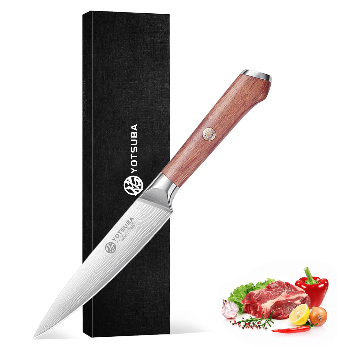 YOTSUBA 7PCS Japanese Kitchen Knife Set with Genuine Natural Rosewood Ergonomic Handle & Gift Box, Professional Ultra Sharp High Carbon Stainless Steel Knives for Cooking