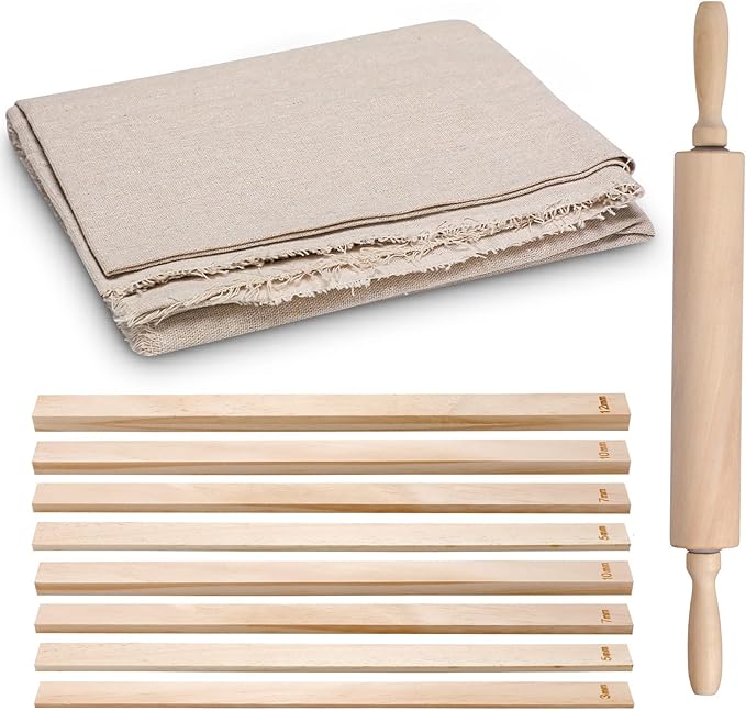 Newtay 12 Pcs Pottery Tools Wood Rolling Pin Special Linen (Tablecloth)