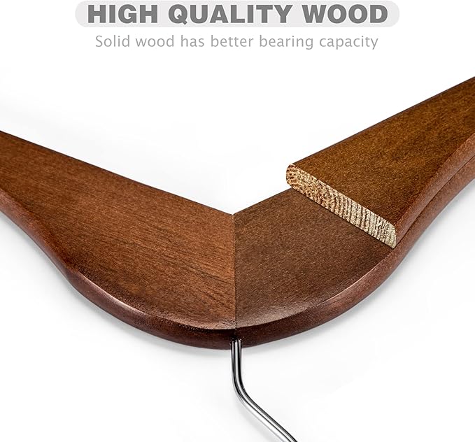 HOUSE DAY Bulk Wooden Hangers 100 Pack, Heavy Duty Wood Coat Hangers for Closet, Smooth Finish Woode Suit Hanger with Non Slip Pants Bar, Sturdy Wood Clothes Hanger for Shirts, Walnut