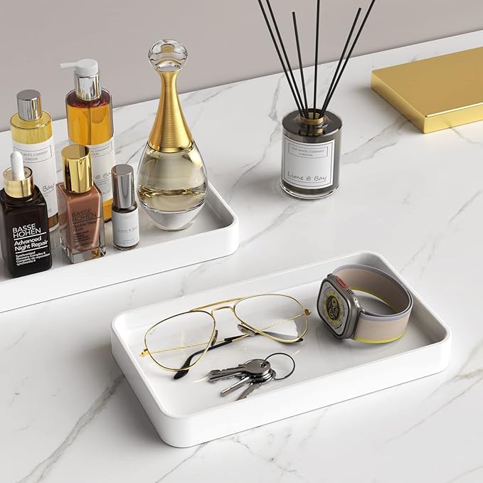 Gurygo 10" Bathroom Countertop and Vanity Tray - Kitchen Tray for Soap Bottles - Ceramic Vanity Tray for Bathroom Counter Organization - Kitchen Tray(White, Set/1)