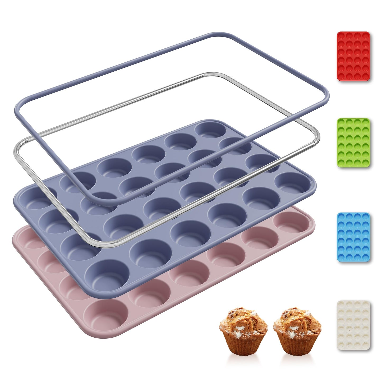 2 Pack 12 Cups Silicone Muffin Pan with Metal Reinforced Frame Regular Size Silicone Molds Cupcake Cake Baking Pans Cookie Baking Chocoflan Cupcake Mold Kitchen Baking Mold Tools for Cooking