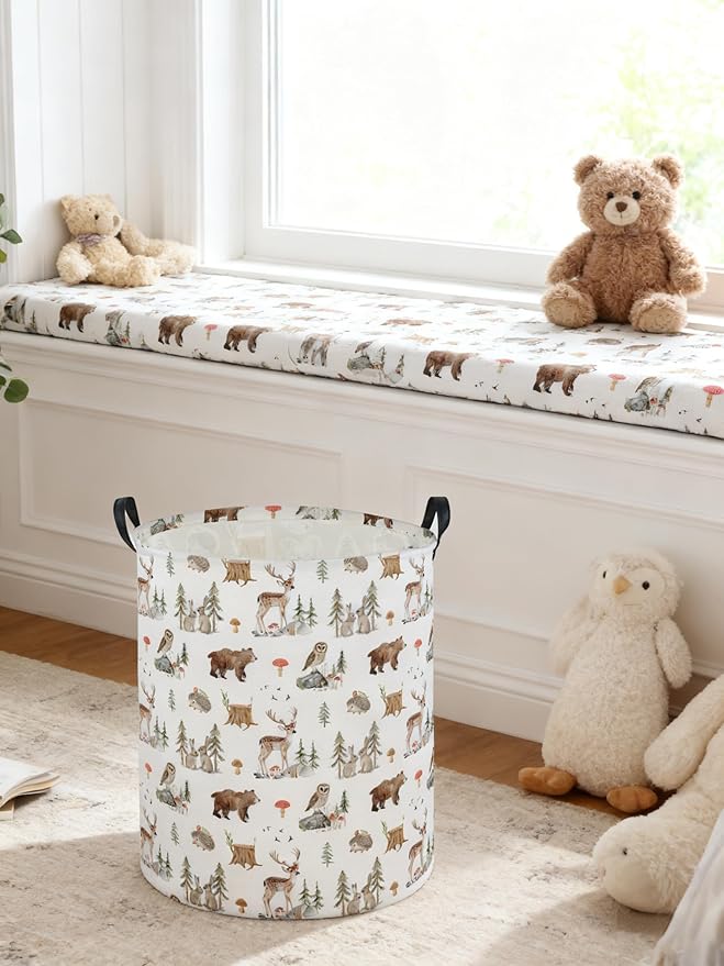 Kids Laundry Basket Animal Hamper for Nursery Woodland Hamper Cute Kids Storage Bin Organizer Room Decor for Home(Woodland animal)