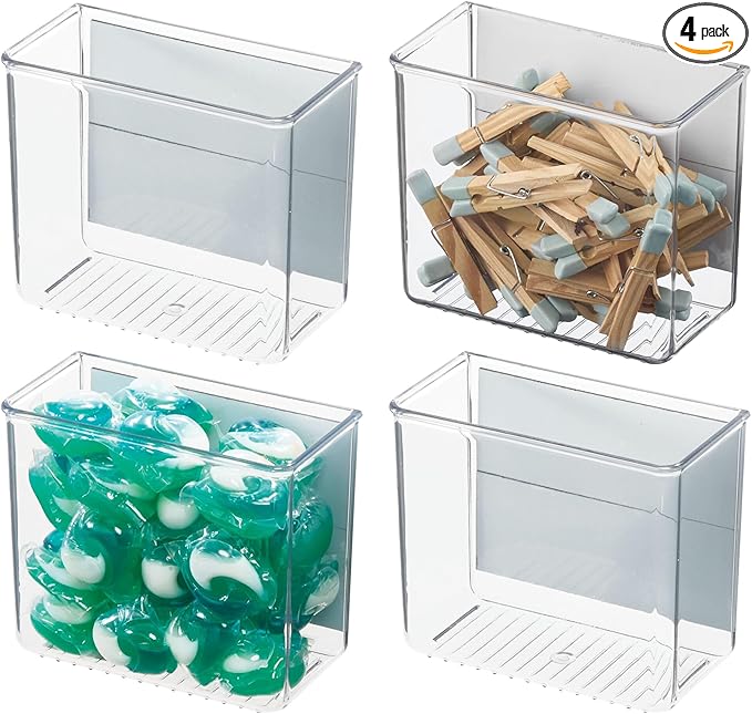 iDesign Magnetic Small Clear Plastic Organizer Bins for Laundry Room Storage - 4-Pack