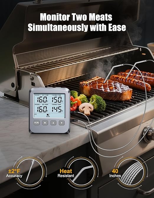 Vuwwey Dual Probe Meat Thermometer Digital for Cooking, Grilling & Smoking