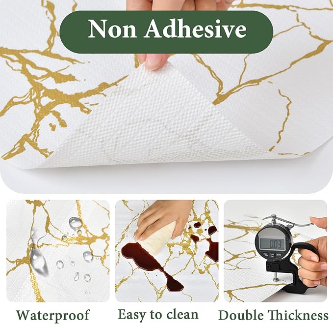 Drawer and Shelf Liner for Kitchen Cabinet Non Slip Waterproof Shelf Paper 23.6 in X 30 Ft Non Adhesive Refrigerator Liners Gold White Marble Easy Liners for Bathroom Cupboard