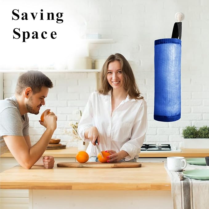 TOGETRUE Plastic Bag Holder, Mesh Grocery Bag Holder Hanging Storage Bag Dispenser (Navy Blue 2 Packs)