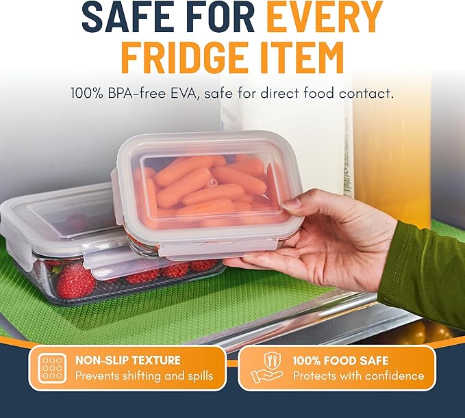 Refrigerator Liners for Shelves (8 Pack) by Linda’s Essentials - Non-Adhesive Shelf or Drawer Liner, BPA-Free Fridge Mats for Kitchen & Cabinets, Easy to Clean, Ideal Household Essentials (Green)