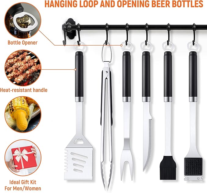 BBQ Grilling Accessories Grill Tools Set, Stainless Steel BBQ Utensils for Grill, Professional Barbecue Accessories Barbecue Kit for Men & Women,Practical Grill Tools for Outdoor Camping,Father's Day