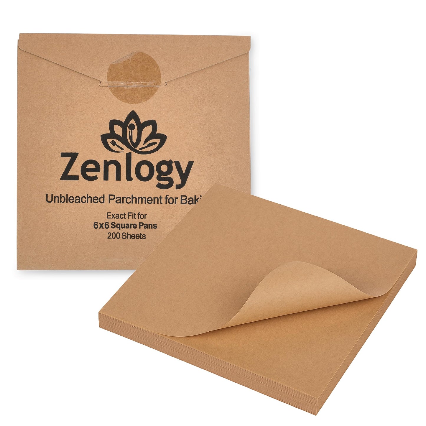 Zenlogy 10x10 Parchment Paper Squares, 200 Sheets, Unbleached, Pre-Cut