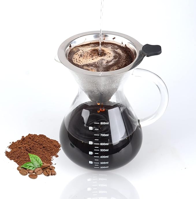 T-mark Pour Over Coffee Maker 800ml/27oz BPA-Free Glass Coffee Carafe