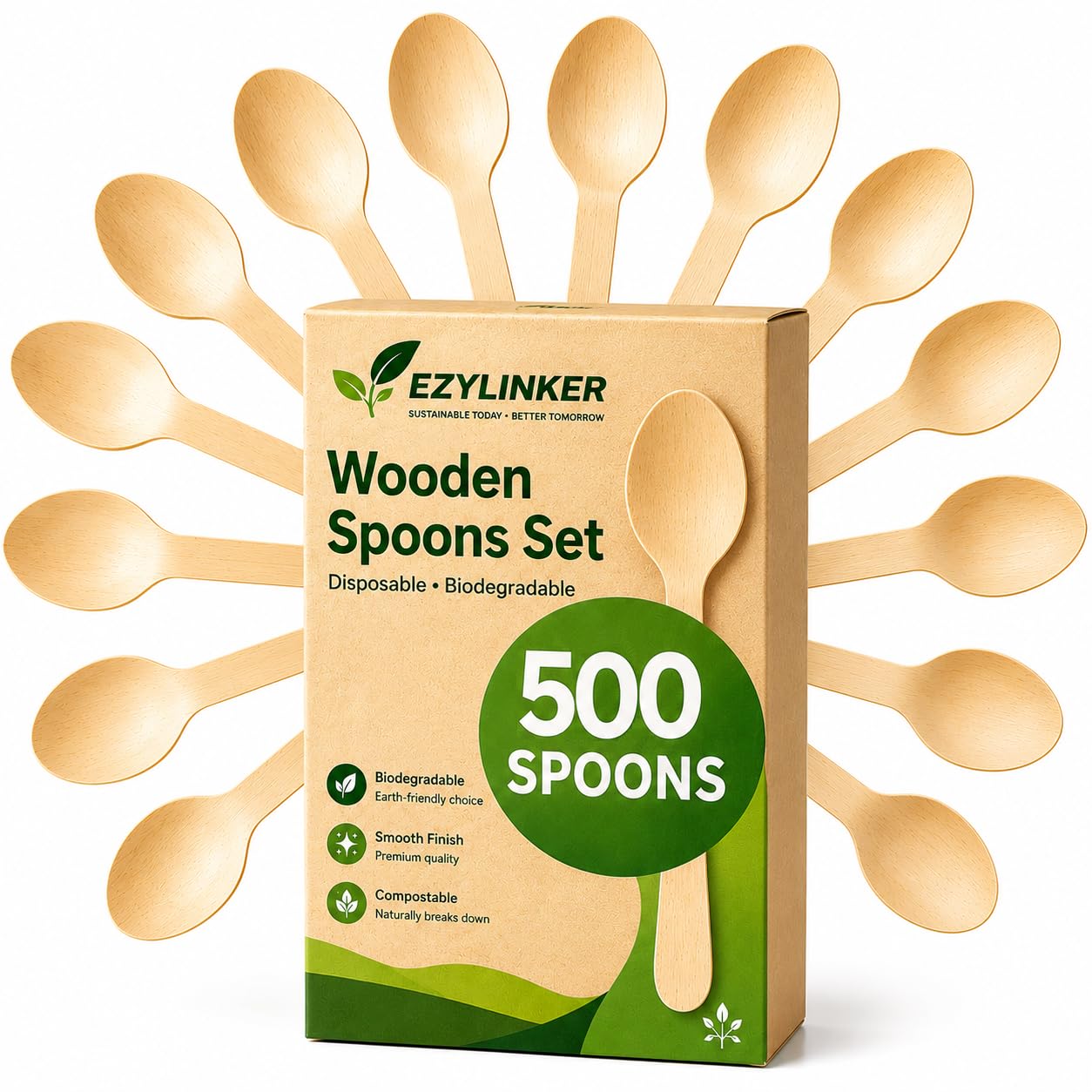 500 Wooden Forks Disposable, Alternative to Plastic and Bamboo Forks - Eco Friendly, Biodegradable, Compostable Forks Set - 500 Disposable Fork Utensils Set for Lounge Party Wedding, BBQ