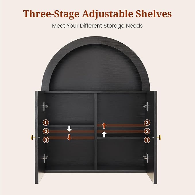 Arched Bathroom Wall Cabinet, 23.6 x 30.3'' Over The Toilet Cabinet with Grille Door, Adjustable Shelf, Wall Mounted Cabinets for Bathroom Laundry Room Kitchen (Grille Door, 30IN)