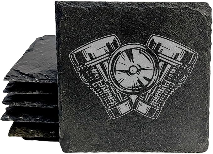 Engraved Motorcycle Journey Slate Coasters Set of 4 – Square – USA Made