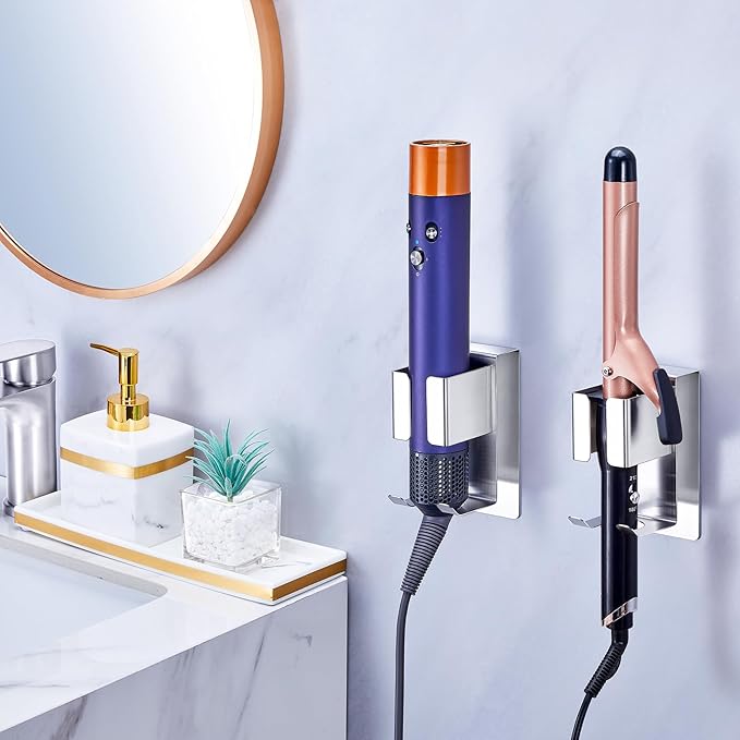 Hair Straightener Holder Wall Mounted Blow Dryer Holder, Blow Dryer and Curling Iron Holder, Hair Dryer and Straightener Holder, Bathroom Hair Tools Organizer and Storage (Silver, 1Pc)