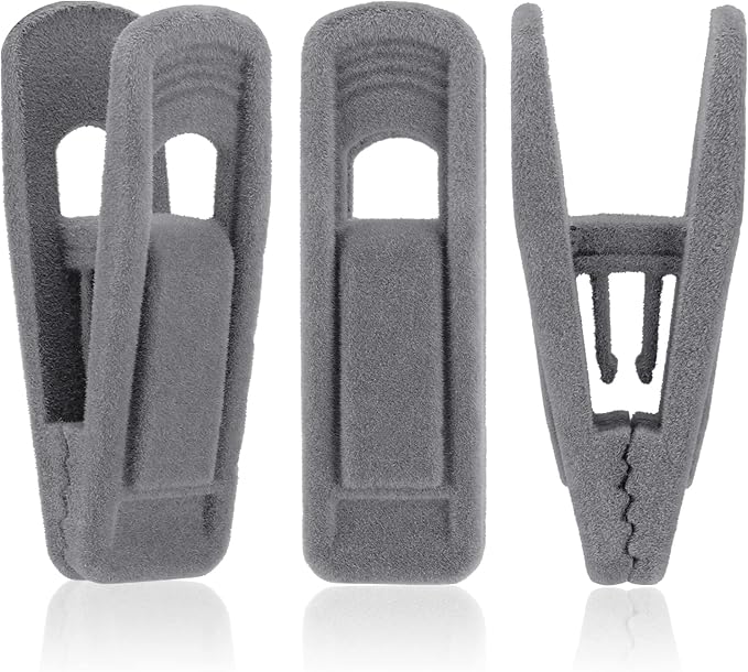 Tinfol Velvet Hanger Clips, 50Pack Gray Pants Velvet Clips, Clothes Hanger Clip, Large Opening Clothes Pin Strong Finger Flocked Clips Perfect for Use with Slim-line Clothes Velvet Hangers