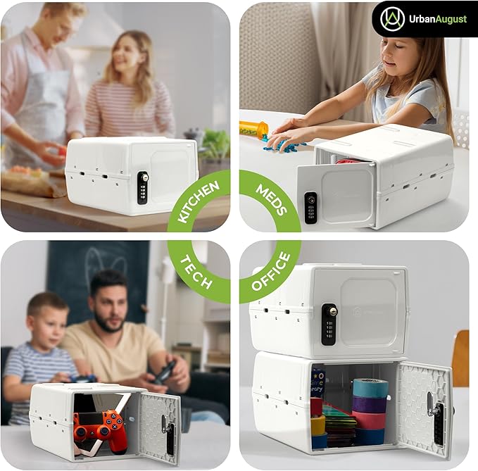 Urban August Dual Combination & Keyed Lockbox - Lockable Box for Everyday Use - Multi-Purpose lock for Home & Office Safety - Made of Industrial-Grade Plastic - One Size (Cream)