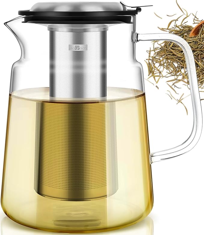 Aquach 68oz Glass Teapot with Infuser, Stovetop Safe Borosilicate Tea Pot