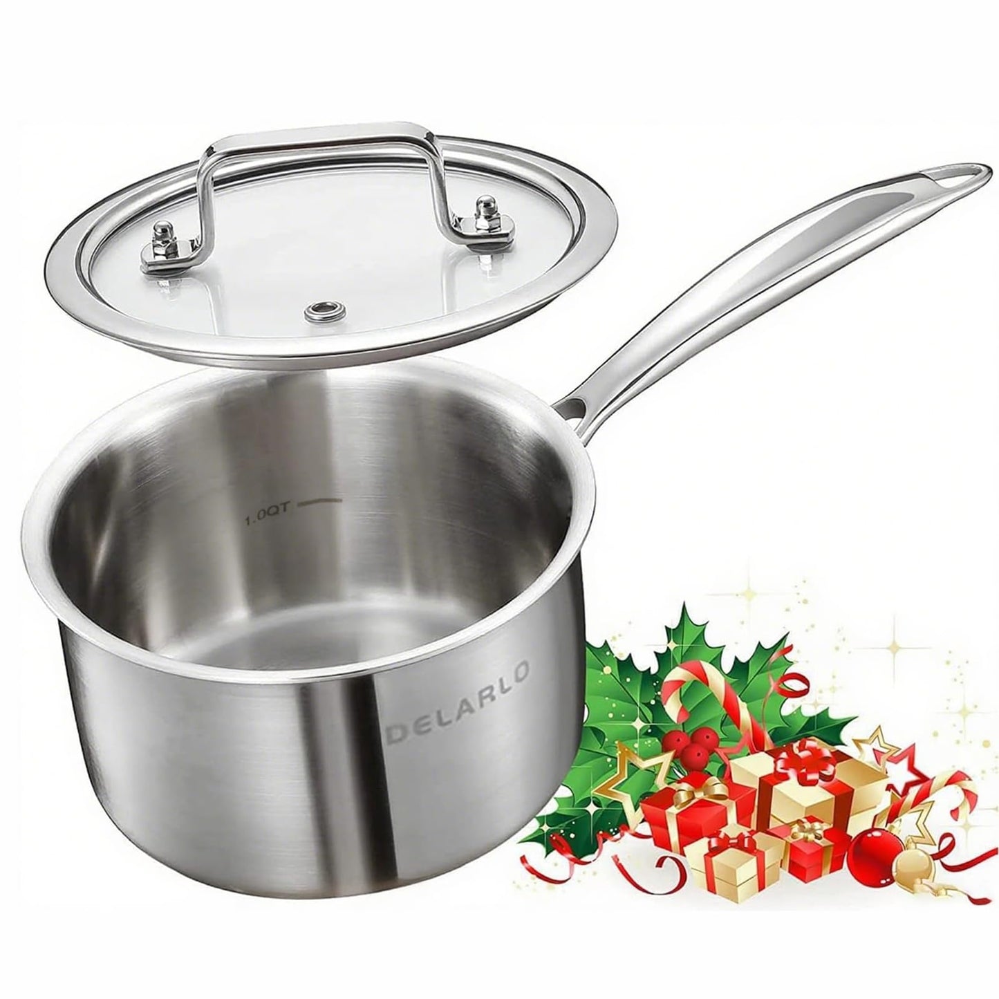 DELARLO Full-body Clad Tri-Ply Stainless Steel 3 Quart Saucepan with Lid