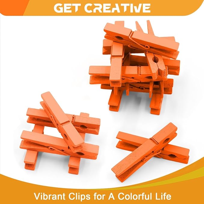 100 Pack Colored Clothespins Wooden 2.9 Inch, Orange Clothes Pins Wood, Clothing Pins Clips for Craft Pictures Classroom